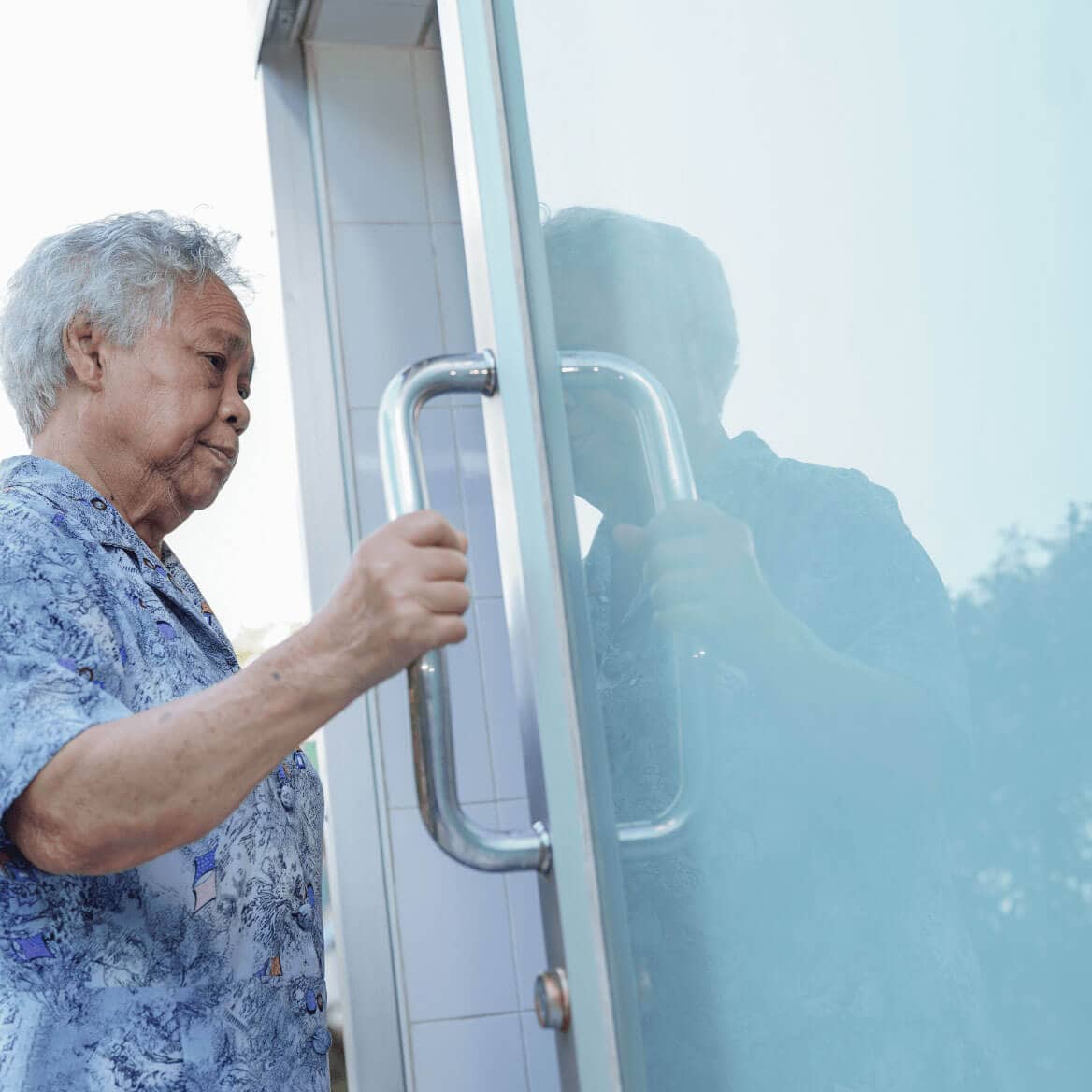 Asian senior woman patient open toilet bathroom